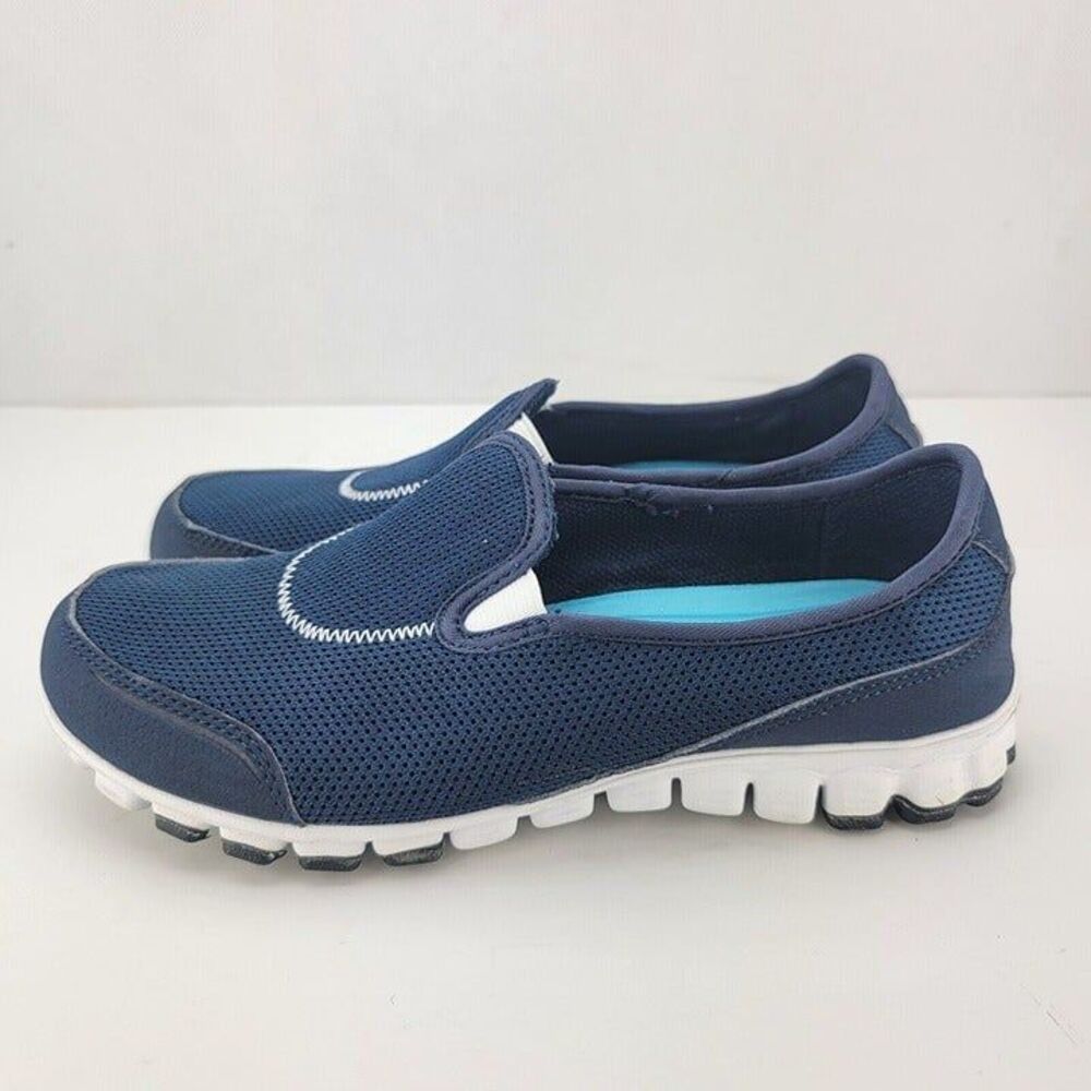 Skechers Womens Size 6.5 Navy Blue Memory Foam Black Slip On Sneakers 21926S